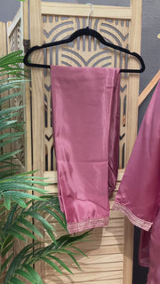 Women’s Plus Size Onion Pink H O Silk with Embroidery Kurti Set