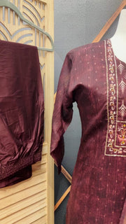 Women’s Plus Size Chanderi Silk Brown Ethnic Wear Kurti Set