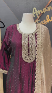 Plus size Wine-Anarkali Kurti set
