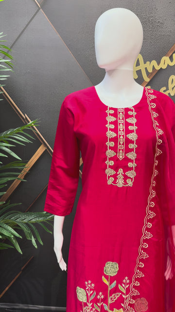 Pink Georgette Kurti Set with Patch Work - Party Wear