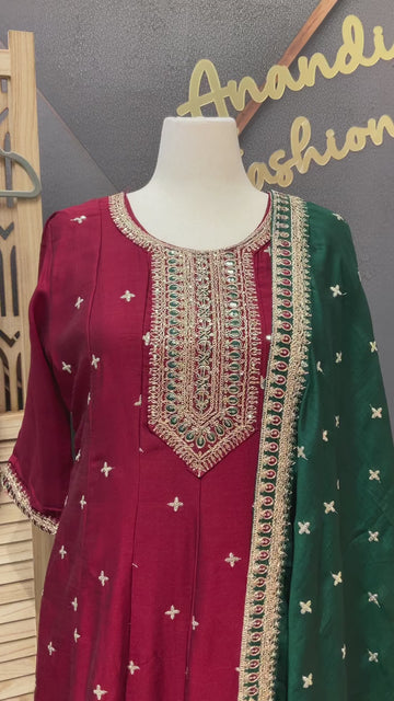 Maroon Anarkali Kurti Set Size 44 - Party Wear