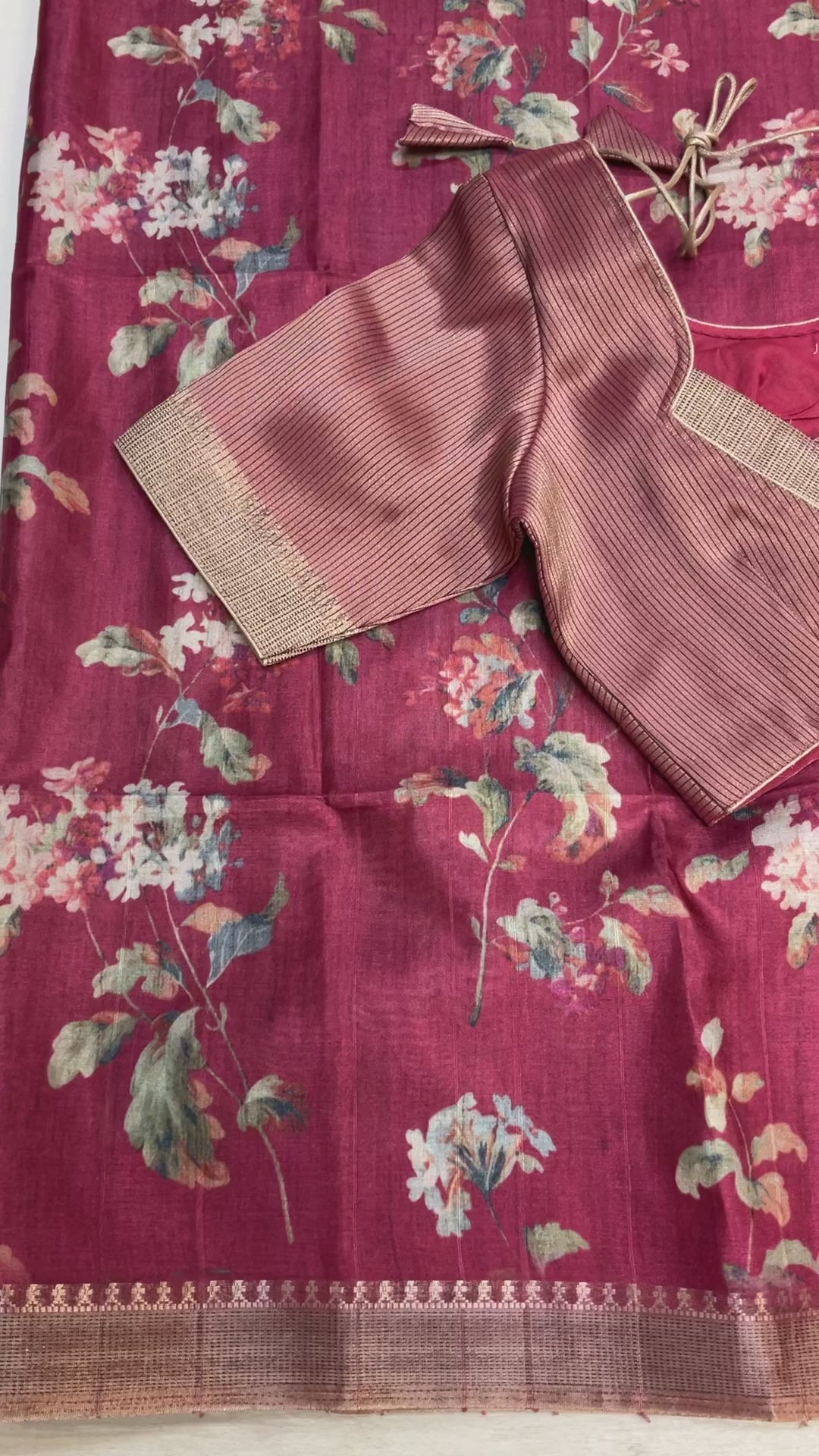 Onion pink digital print floralsaree with Stitched blouse - fall pico done