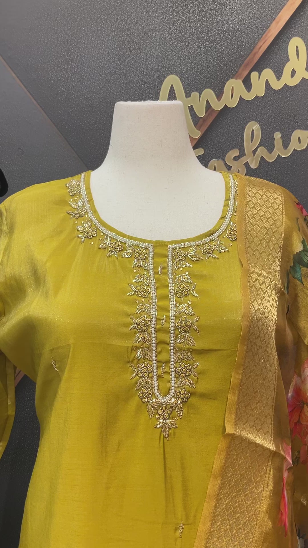 Plus Size - Mustard Yellow Shimmery Tissue Party Wear Kurti Set