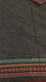 Black Designer Kantha Work Tussar Saree with Stitched Blouse