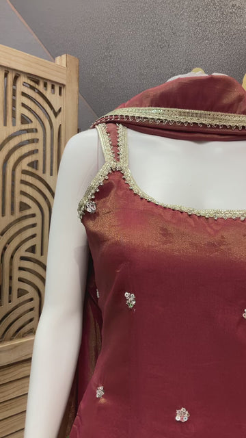 Sleeveless Tissue Sharara Set Size 40 - Party Wear with Embroidery