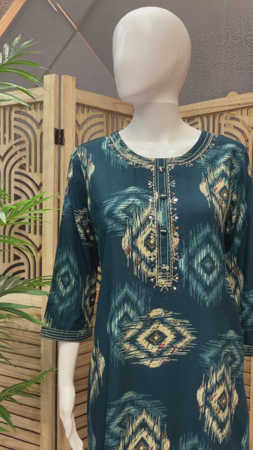 Teal Blue - Rayon Kurti