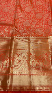 Orange Semi silk Kanjeevaram Saree