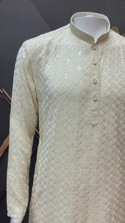 Half White Rayon Chikankari Men’s wear Kurta set