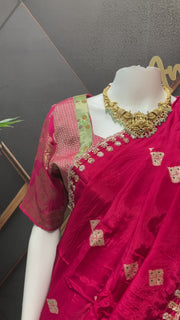 Green & Pink Benarasi Half Saree/Lehenga set