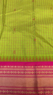 Parrot Green Checks Semi Gadwal Silk Saree