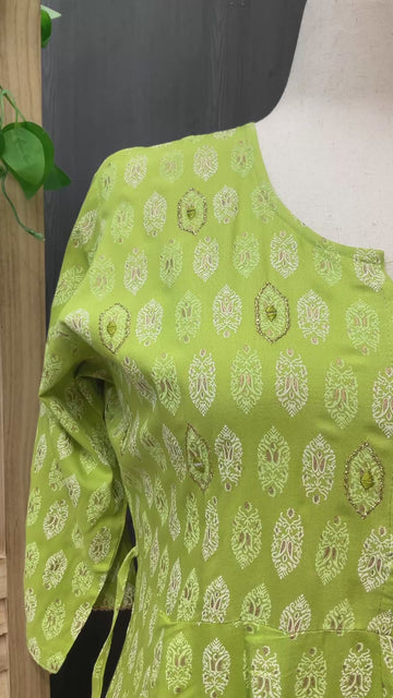Plus Size Green Anarkali Kurti - Soft Rayon Ethnic Wear