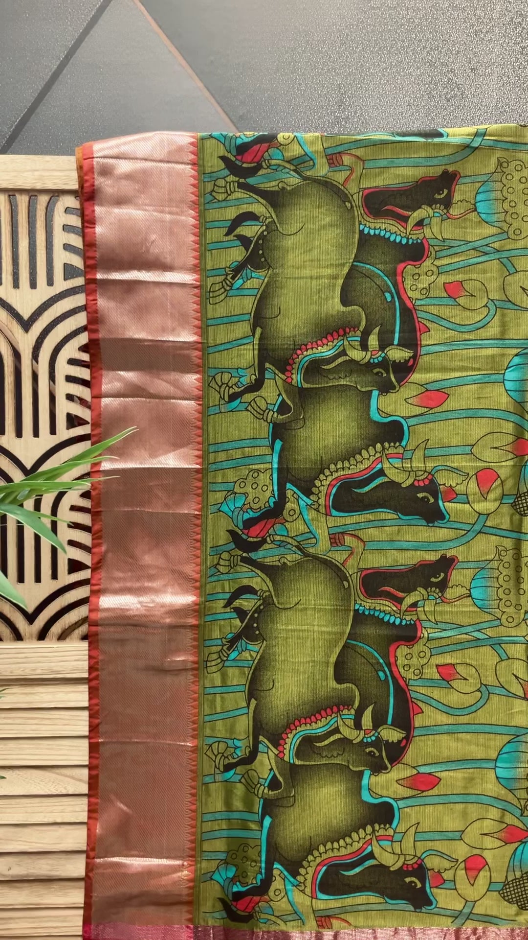 Green- Digital Print Mangalagiri Silk Saree