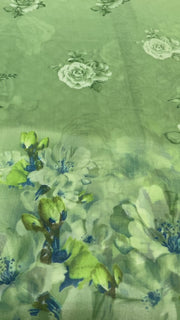 Green Georgette Saree with Floral Print - Lightweight Party Wear