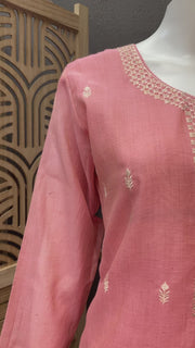 Pink cotton Chanderi silk kurti set