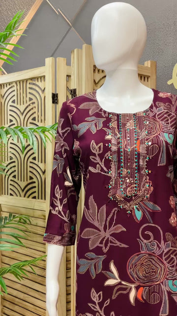 Wine - Rayon Cotton Kurti