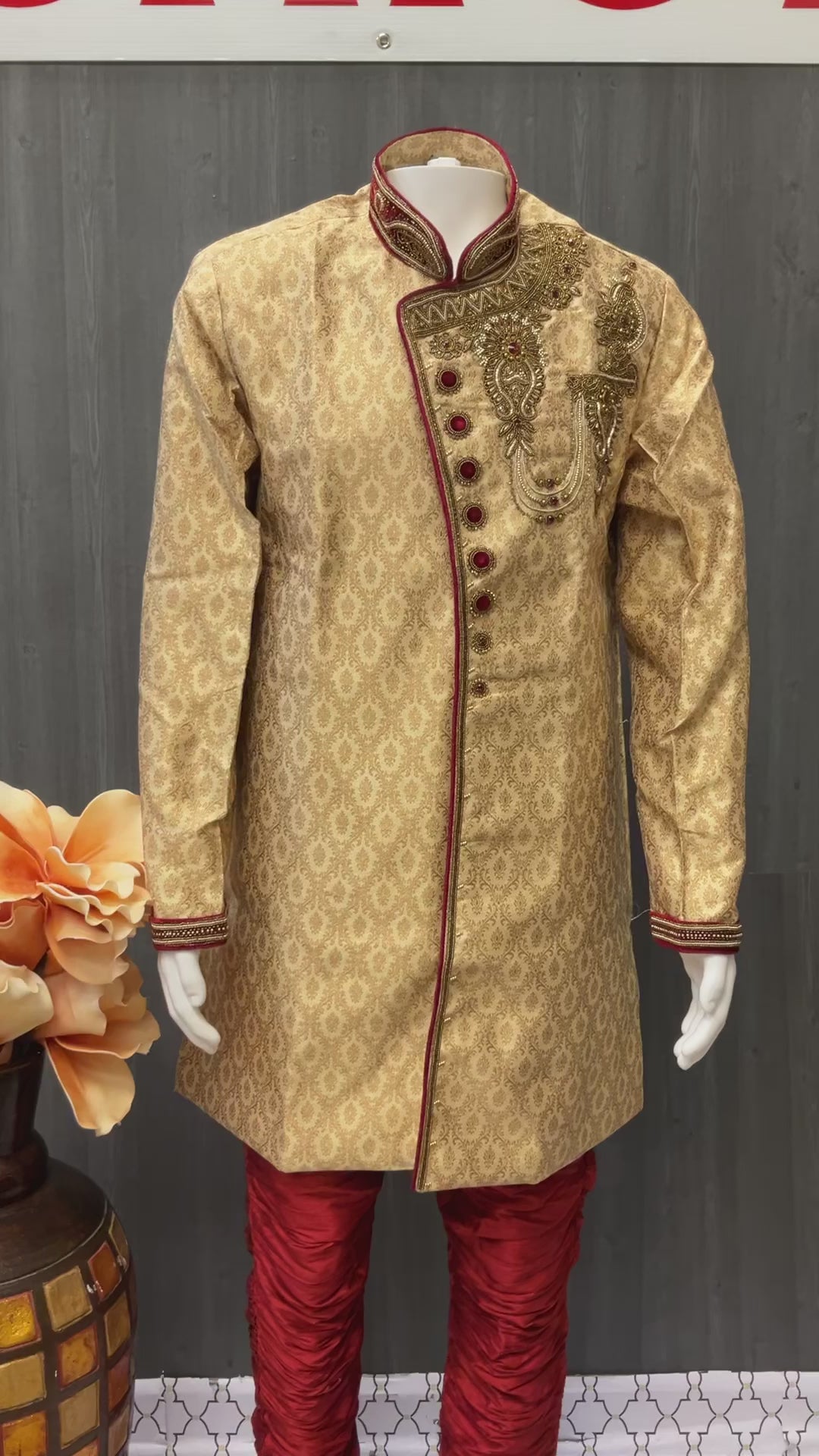 Sherwani - Heavy Bridal Party Wear Sherwani for Men with Jodhpuri Pants