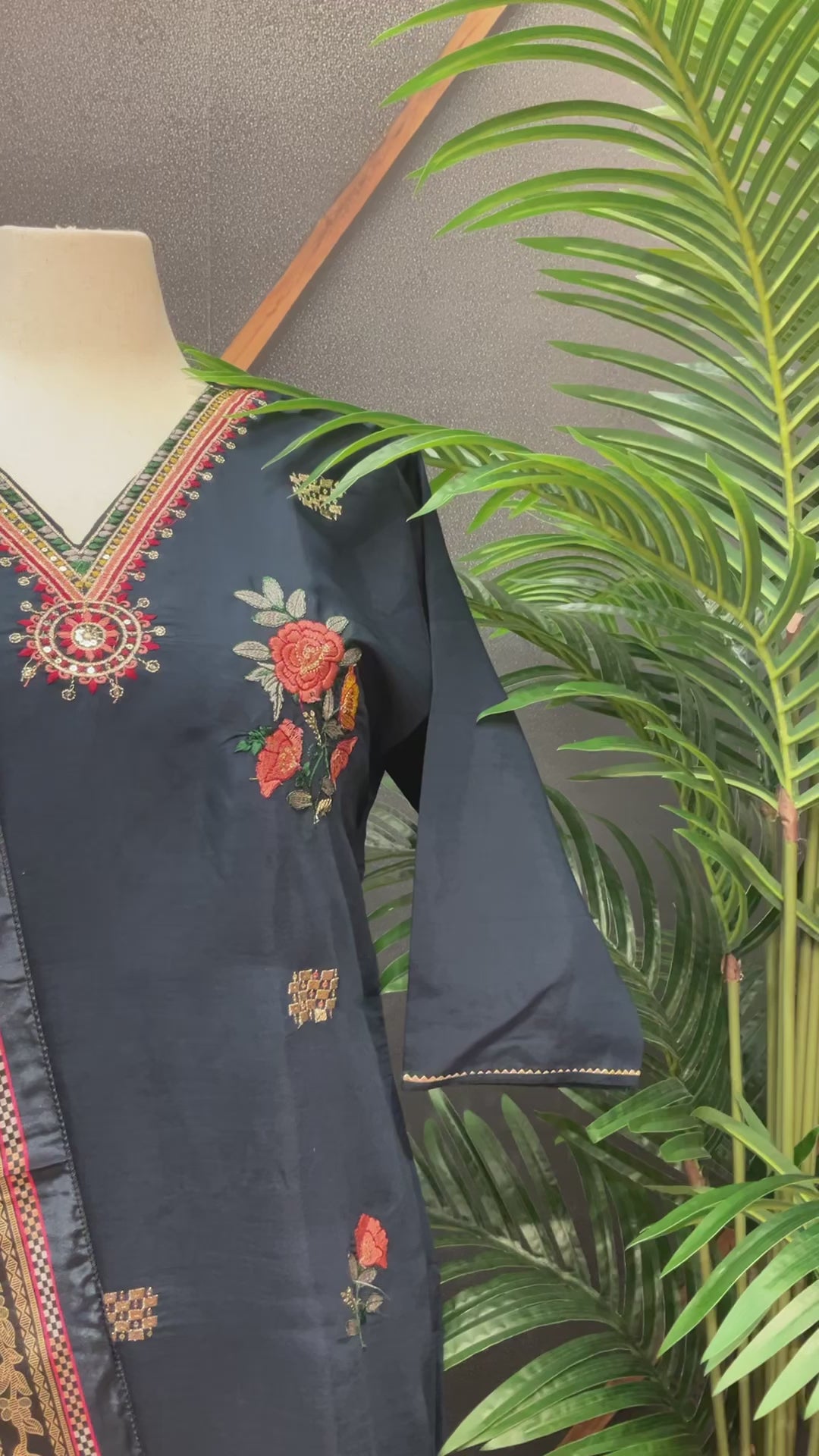 Navy Blue Party Wear Kurti Set Size 42/44 - Roman Silk with Embroidery