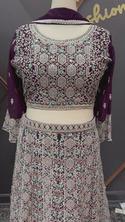 Plus Size Wine Heavy Work Georgette Lehenga Set Double Sided Embroidery