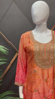 Orange Bandhani Party Wear Palazzo Set - Chinon Material