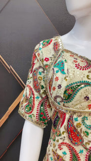 Half White Embroidery Work Long Blouse