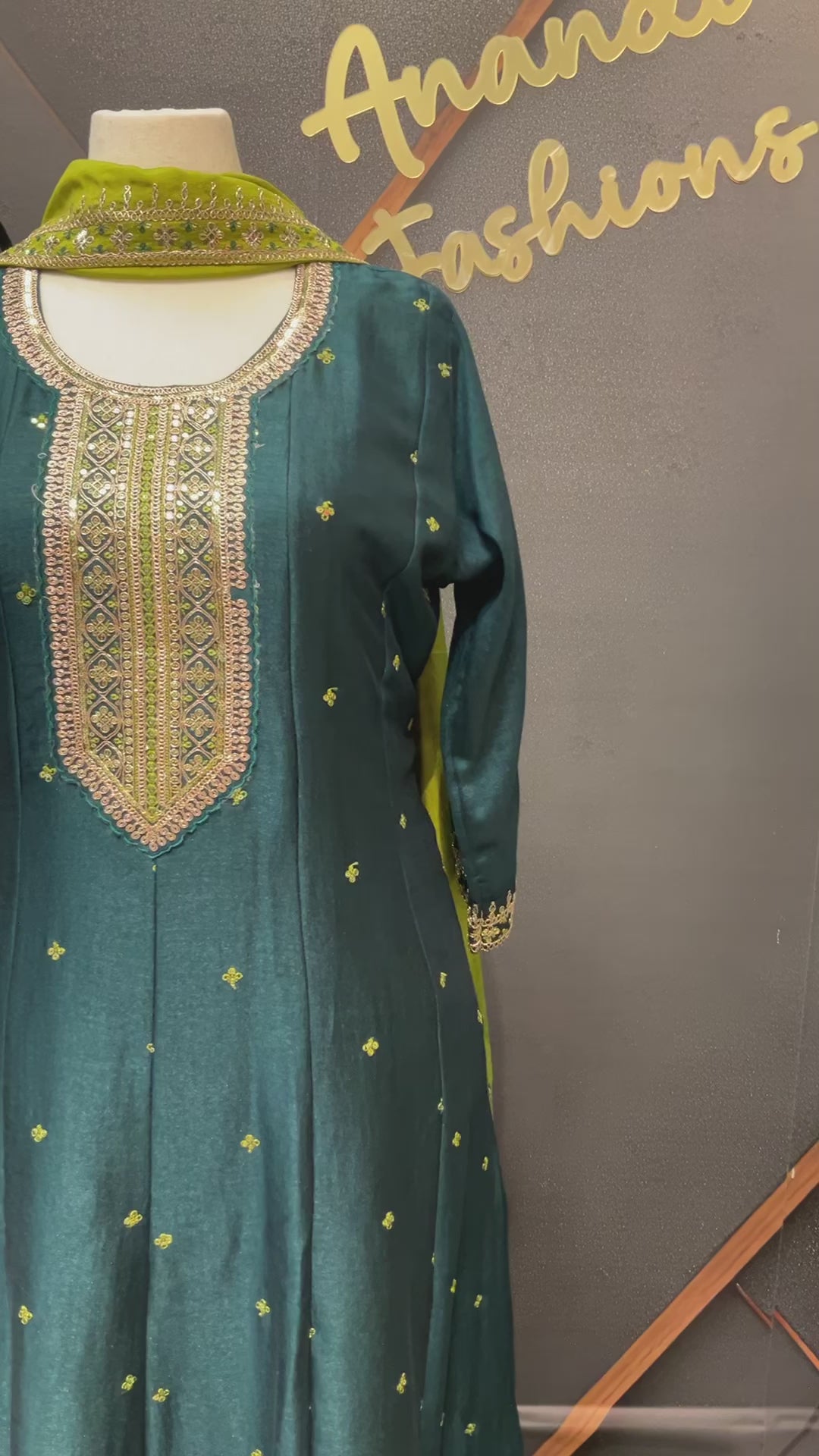 Size 50- Plus Size Green Anarkali Kurti set