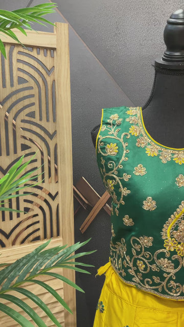 Teenage Girls - Green & Yellow Lehenga set